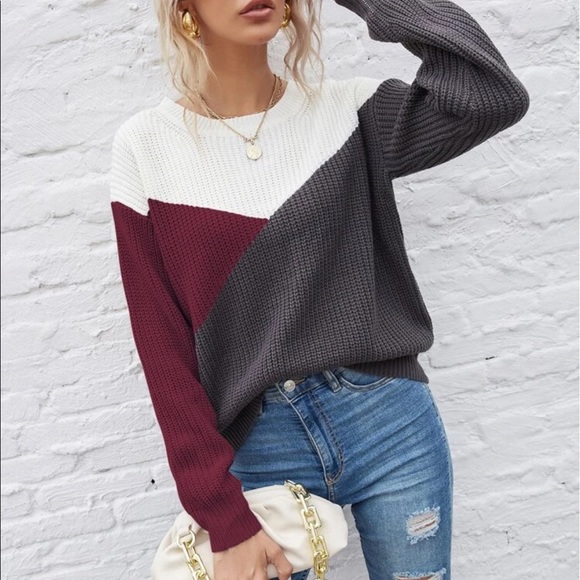 Rust charcoal color block knit sweater - Picture 3 of 7